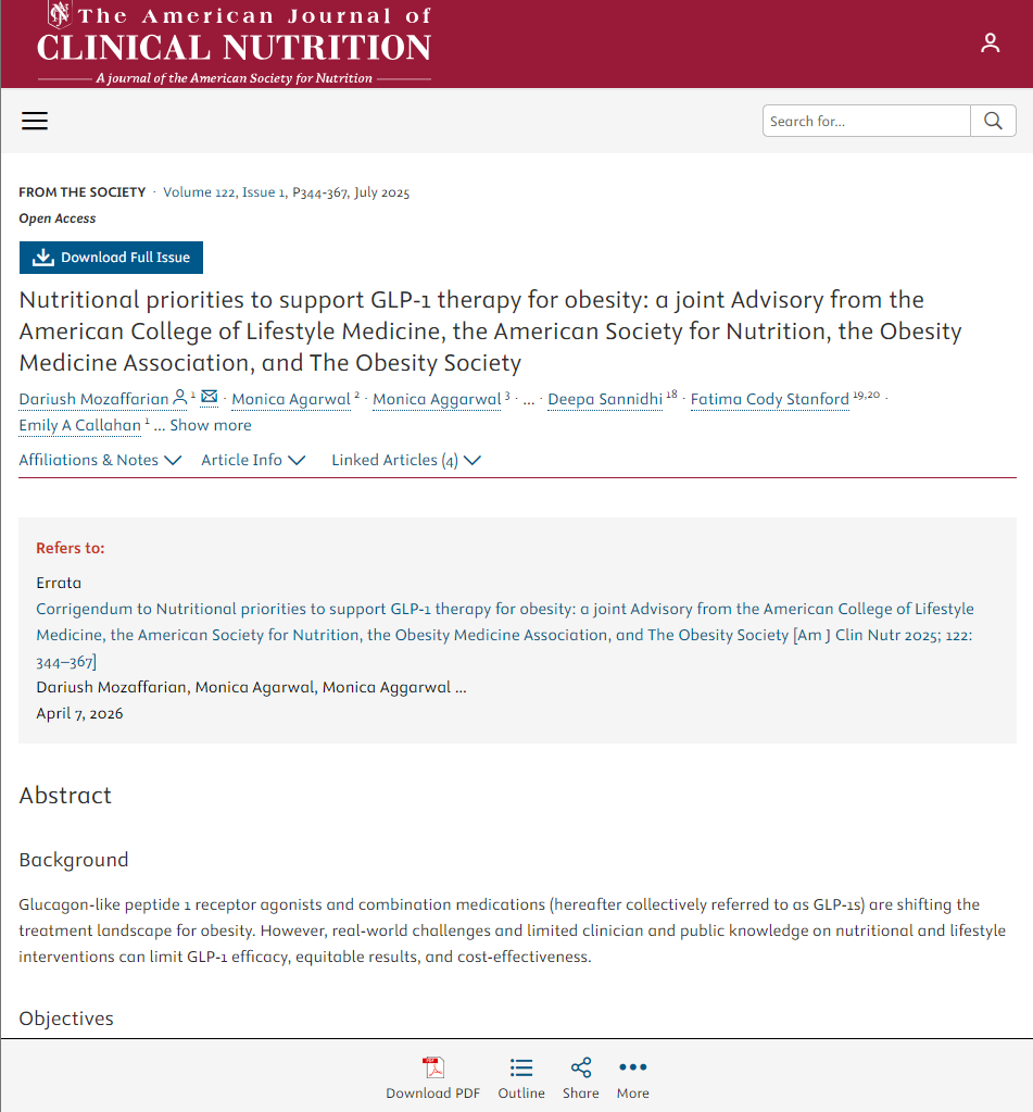 ACLM/ASN/OMA/TOS joint nutritional priorities advisory