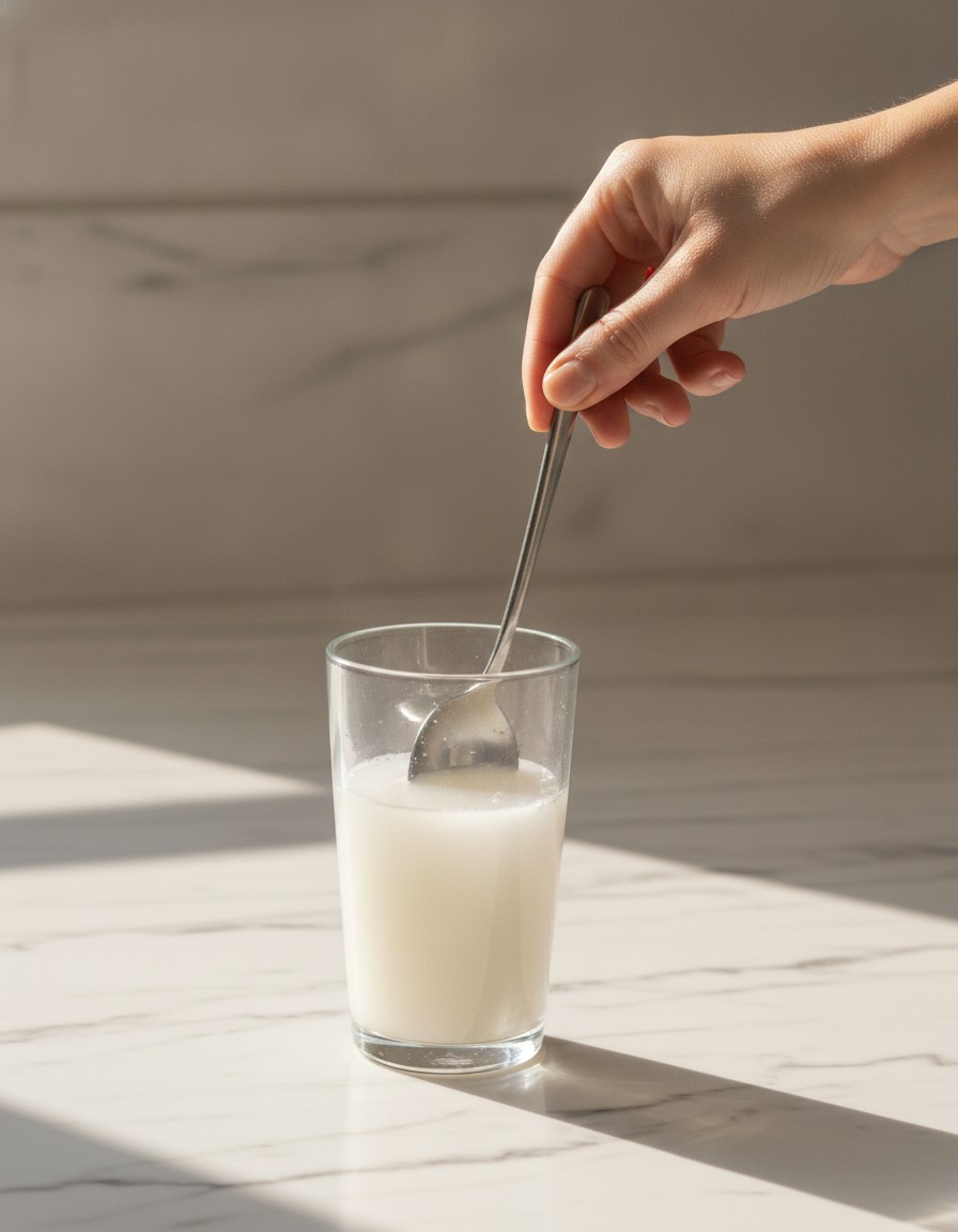 Stirring the Orella drink with a spoon